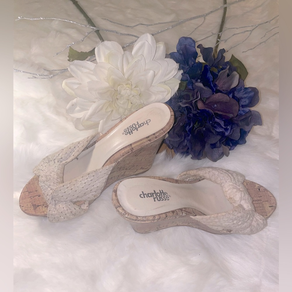 Charlotte Russe size 5/6 White cork-style wedges
